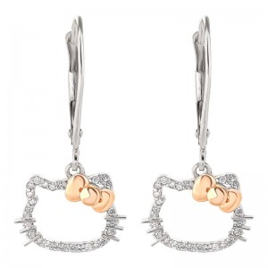 Sanrio Hello Kitty 14K White Gold Diamond Drop Sanrio Characters Earrings USA | WGSRE-5846
