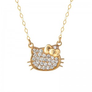 Sanrio Hello Kitty 14K Yellow Gold Pavé Diamond Accessories Necklace USA | IVRWX-8679