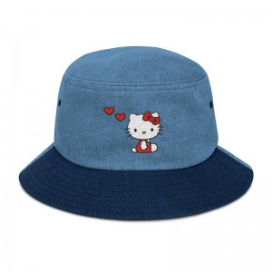 Sanrio Hello Kitty Embroidered Denim Accessories Bucket Hat USA | ACDIJ-9057