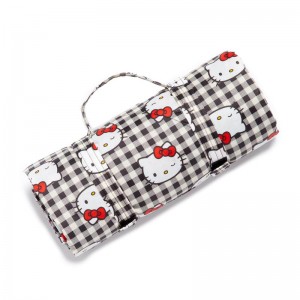 Sanrio Hello Kitty xgu 50th Anniversary Puffy Picnic (Black Gingham) Sanrio Characters Blanket USA | QTHEI-6157