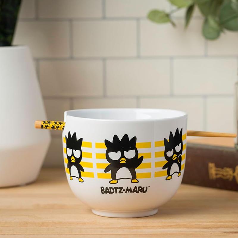 Sanrio Badtz-maru Ceramic Ramen Bowl and Chopstick Set (Stripes) Sanrio Characters Bowl  USA |  LIBGJ-0512