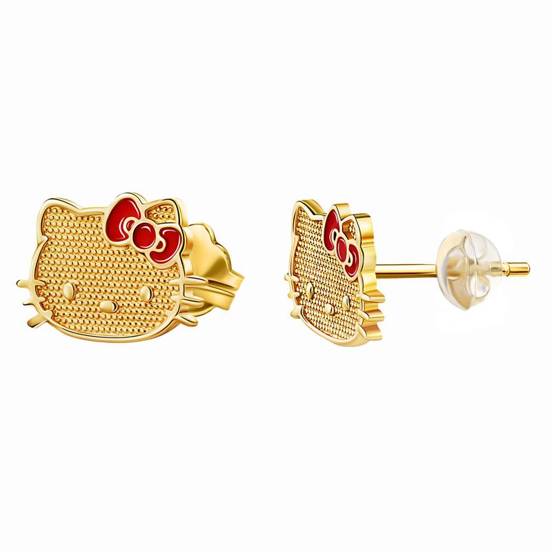 Sanrio Hello Kitty 10K Yellow Gold Stud With Enamel Bow Sanrio Characters Earrings  USA |  MDZXR-1438