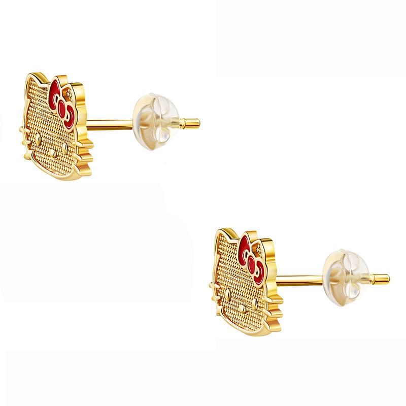 Sanrio Hello Kitty 10K Yellow Gold Stud With Enamel Bow Sanrio Characters Earrings  USA |  MDZXR-1438