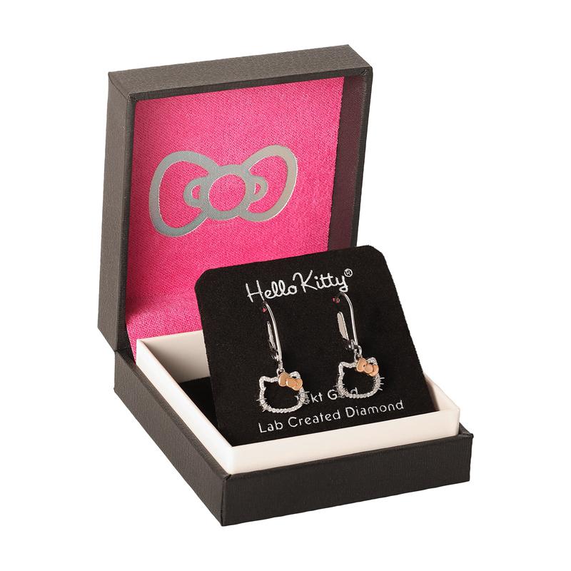Sanrio Hello Kitty 14K White Gold Diamond Drop Sanrio Characters Earrings  USA |  WGSRE-5846