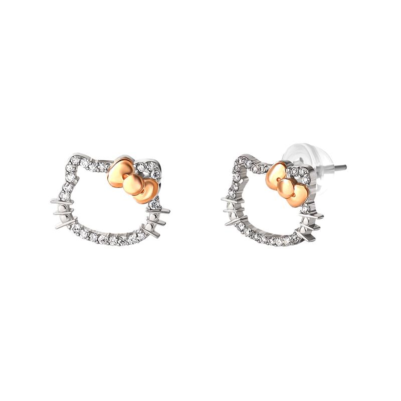 Sanrio Hello Kitty 14K White Gold Diamond Stud Sanrio Characters Earrings  USA |  ZMTWY-1453