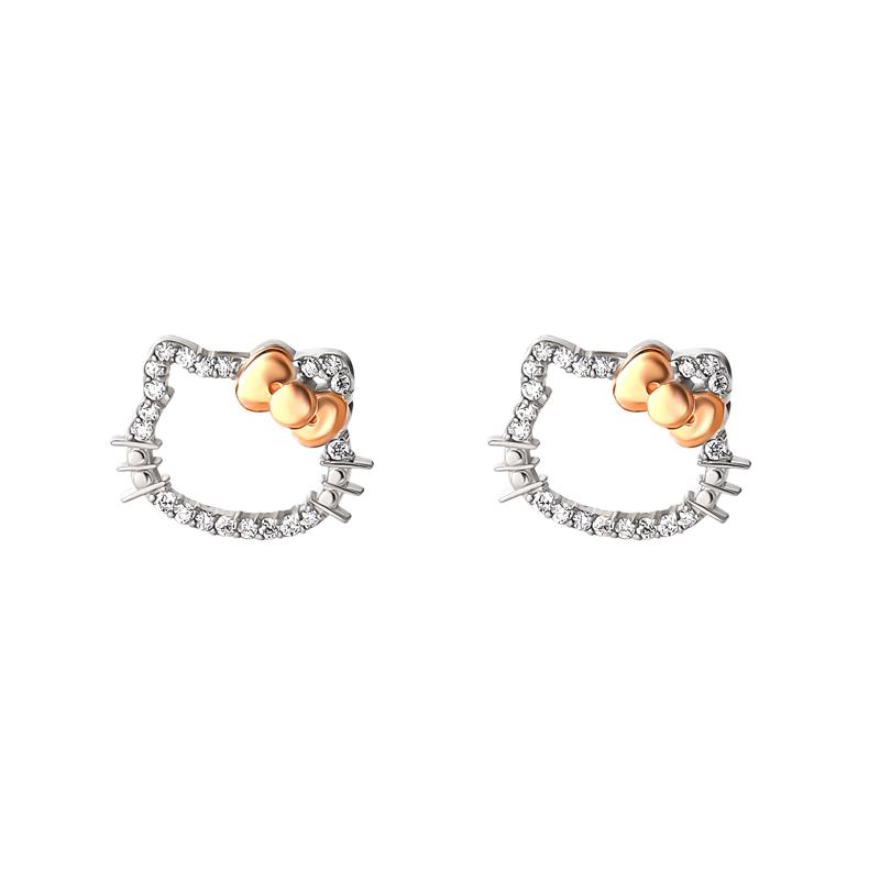 Sanrio Hello Kitty 14K White Gold Diamond Stud Sanrio Characters Earrings  USA |  ZMTWY-1453