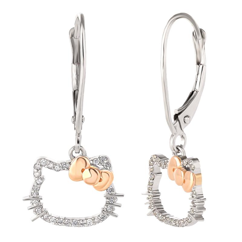 Sanrio Hello Kitty 14K White Gold Diamond Drop Accessories Earrings  USA |  RVCQX-0427