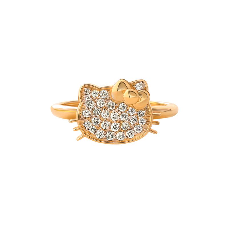 Sanrio Hello Kitty 14K Yellow Gold Pavé Diamond (Size 7 Only) Accessories Ring  USA |  PCIXQ-0293