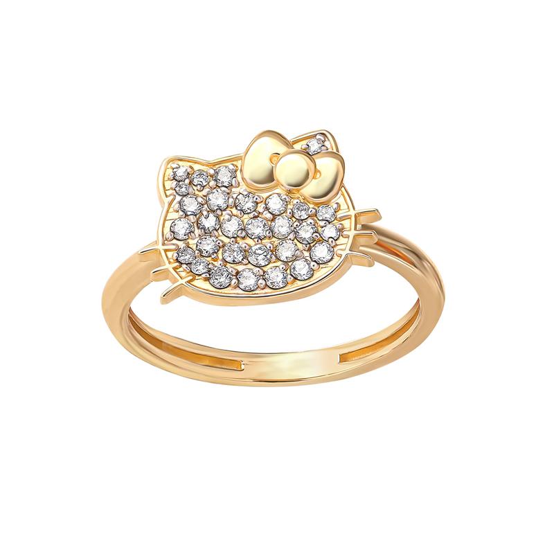 Sanrio Hello Kitty 14K Yellow Gold Pavé Diamond (Size 7 Only) Accessories Ring  USA |  PCIXQ-0293