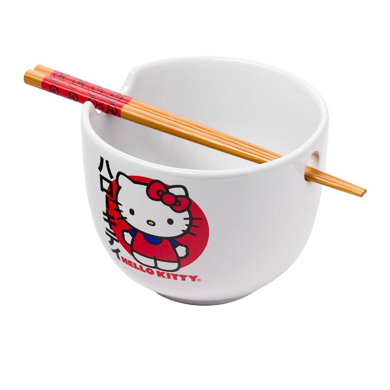 Sanrio Hello Kitty Ceramic Ramen Bowl and Chopstick Set (Japan Logo) Sanrio Characters Bowl  USA |  DTSWJ-4583