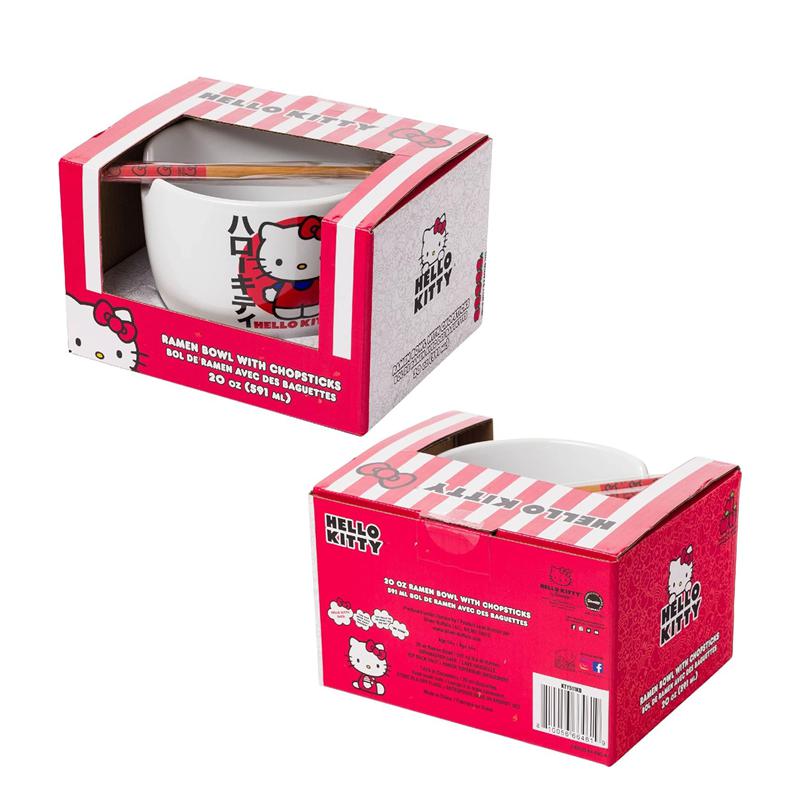 Sanrio Hello Kitty Ceramic Ramen Bowl and Chopstick Set (Japan Logo) Sanrio Characters Bowl  USA |  DTSWJ-4583