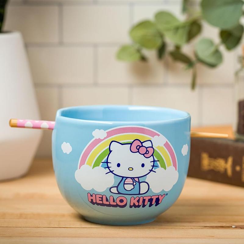 Sanrio Hello Kitty Ceramic Ramen Bowl and Chopstick Set (Rainbow) Sanrio Characters Bowl  USA |  UBGVI-9370