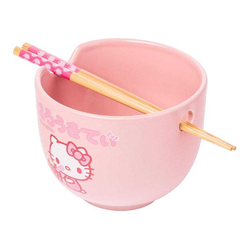 Sanrio Hello Kitty Ceramic Ramen Bowl and Chopstick Set (Strawberry Milk) Sanrio Characters Bowl  USA |  CPZJN-6239