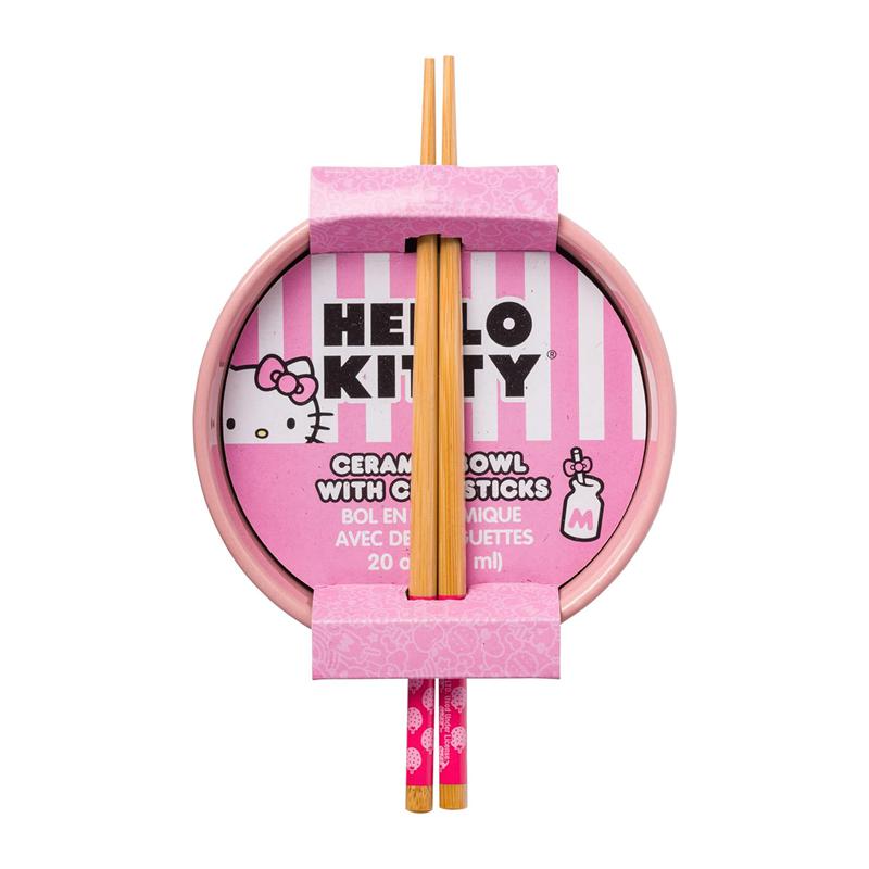 Sanrio Hello Kitty Ceramic Ramen Bowl and Chopstick Set (Strawberry Milk) Sanrio Characters Bowl  USA |  CPZJN-6239