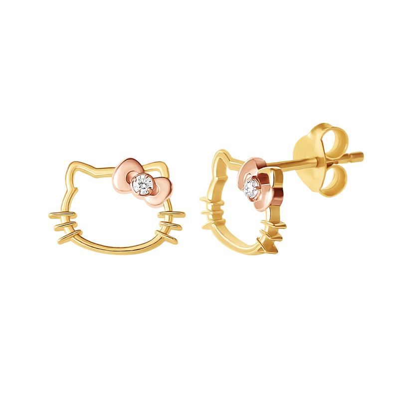 Sanrio Hello Kitty Gold Plated Silhouette Diamond Stud Accessories Earrings  USA |  ACWGH-1854