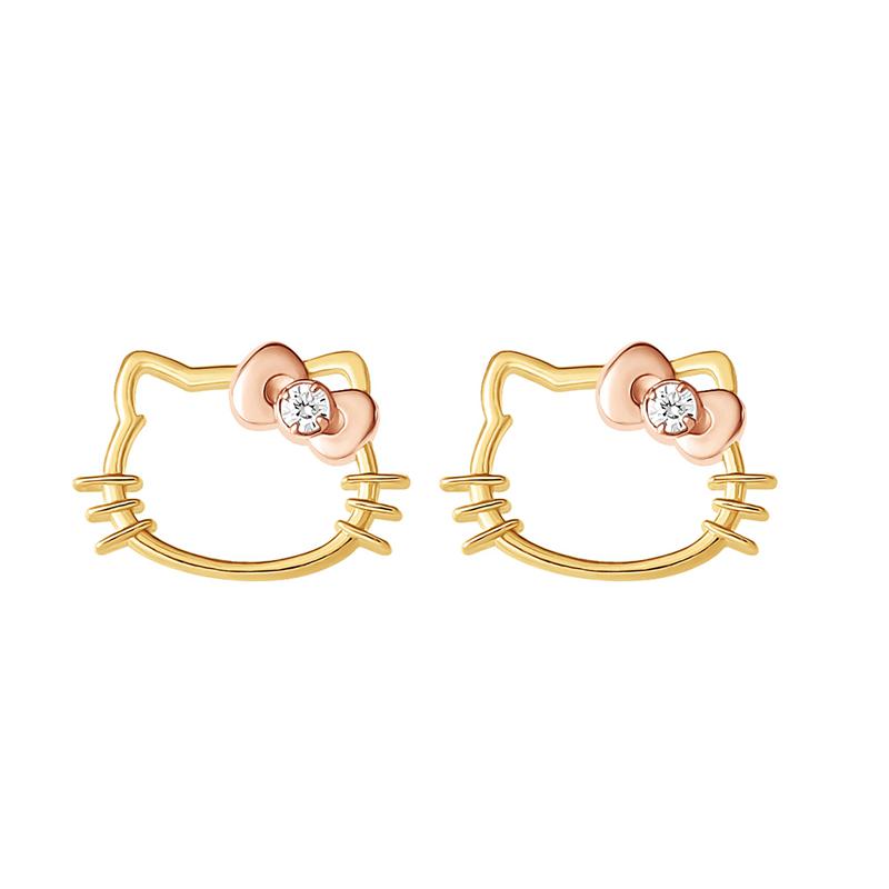 Sanrio Hello Kitty Gold Plated Silhouette Diamond Stud Accessories Earrings  USA |  ACWGH-1854