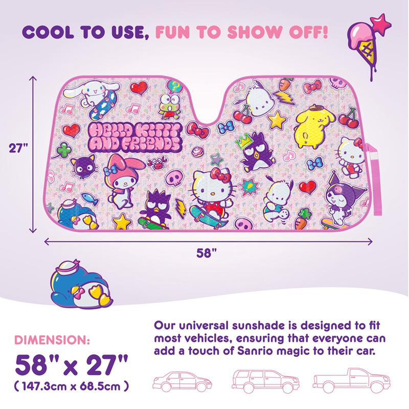 Sanrio Hello Kitty and Friends Car (Kawaii Fun) Sanrio Characters Sun Shade  USA |  NUVRO-5240