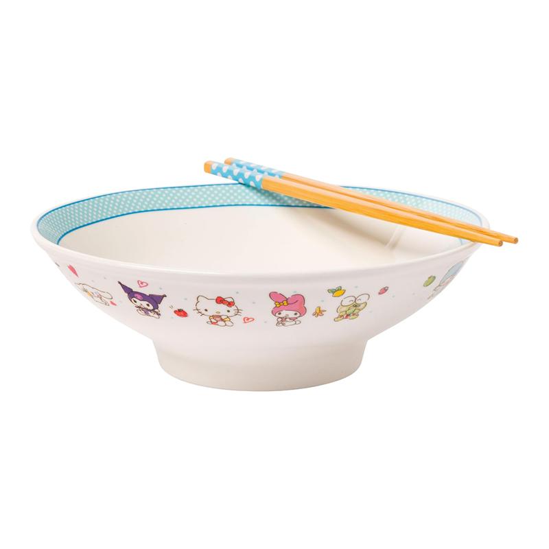 Sanrio Hello Kitty and Friends Ceramic Noodle Bowl and Chopstick Set (Lunch Friends) Sanrio Characters Bowl  USA |  NDUJO-7546