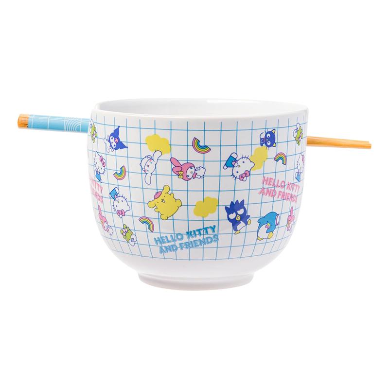 Sanrio Hello Kitty and Friends Ceramic Ramen Bowl and Chopstick Set (Color Grid) Sanrio Characters Bowl  USA |  ZPMFJ-5046