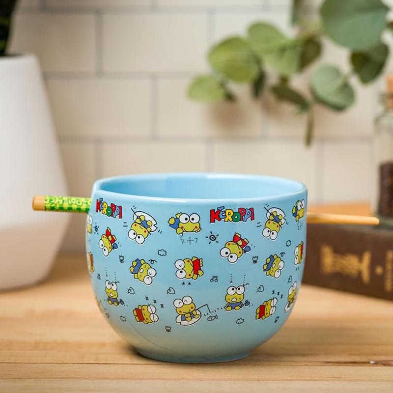 Sanrio Keroppi Ceramic Ramen Bowl and Chopstick Set (Poses) Sanrio Characters Bowl  USA |  QUVZH-4560