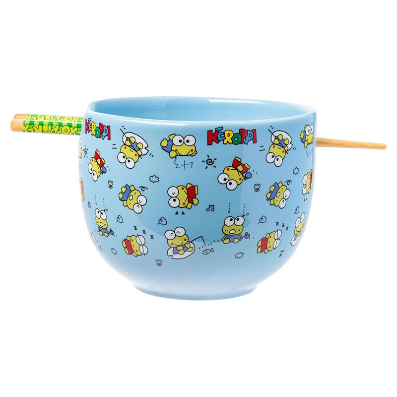 Sanrio Keroppi Ceramic Ramen Bowl and Chopstick Set (Poses) Sanrio Characters Bowl  USA |  QUVZH-4560